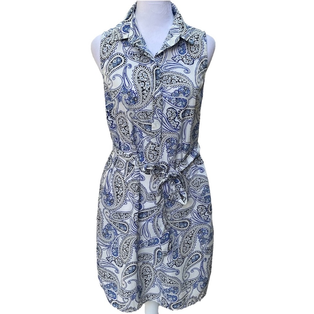 Banana Republic Blue White Paisley Sheath Dress Sleeveless Sz 6 Summer Resort - Picture 1 of 13